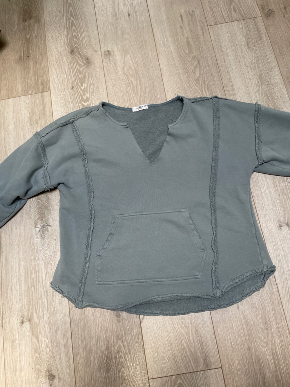 NATURAL LIFE Sage Green Raw-Edge Pullover Hoodie